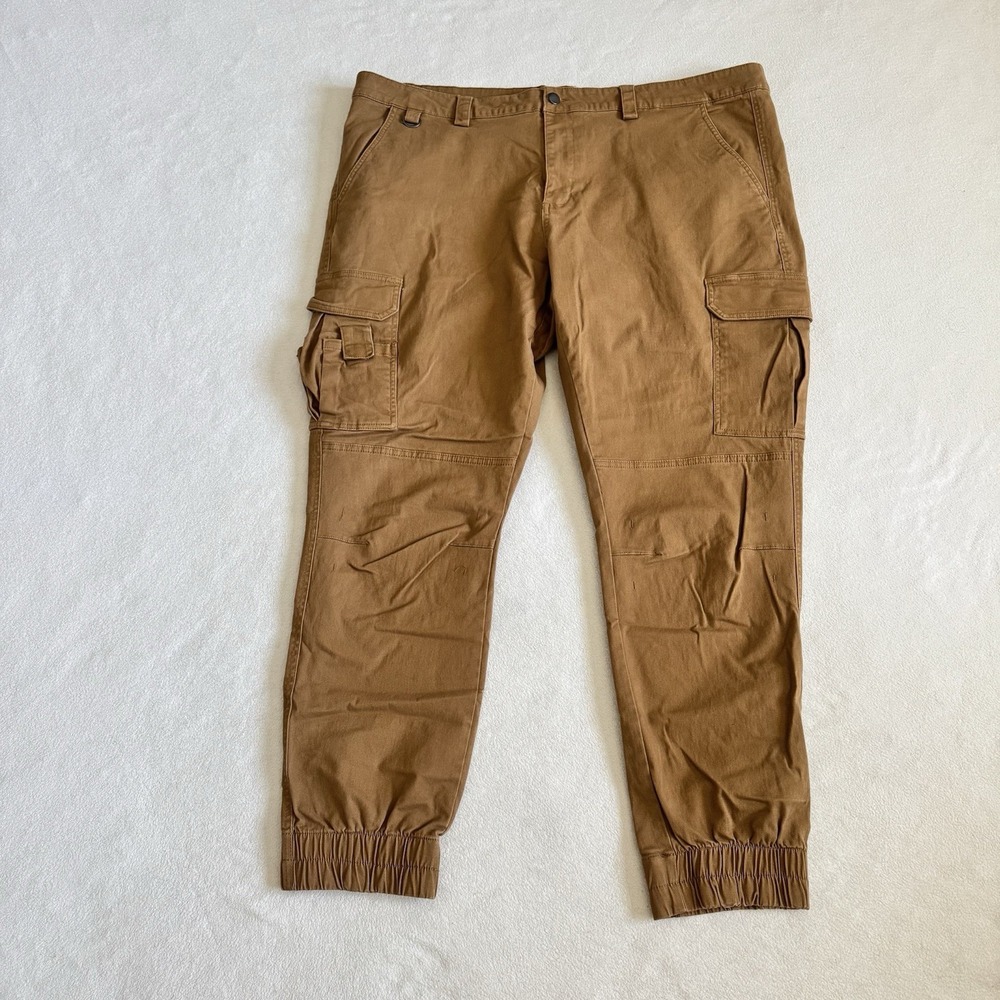 Fashion Nova Men Cargo Jogger Pants Brown Size 42 Stretch Cuffed